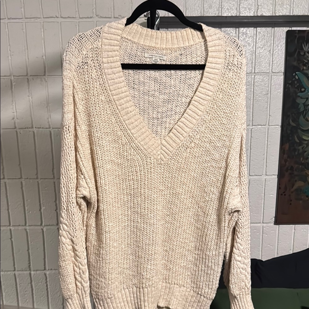 American Eagle Outfitters Cream V-Neck Sweater
